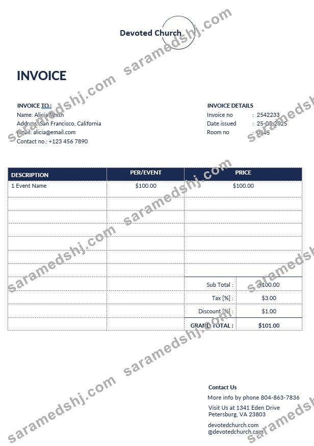 Church Service Invoice Template